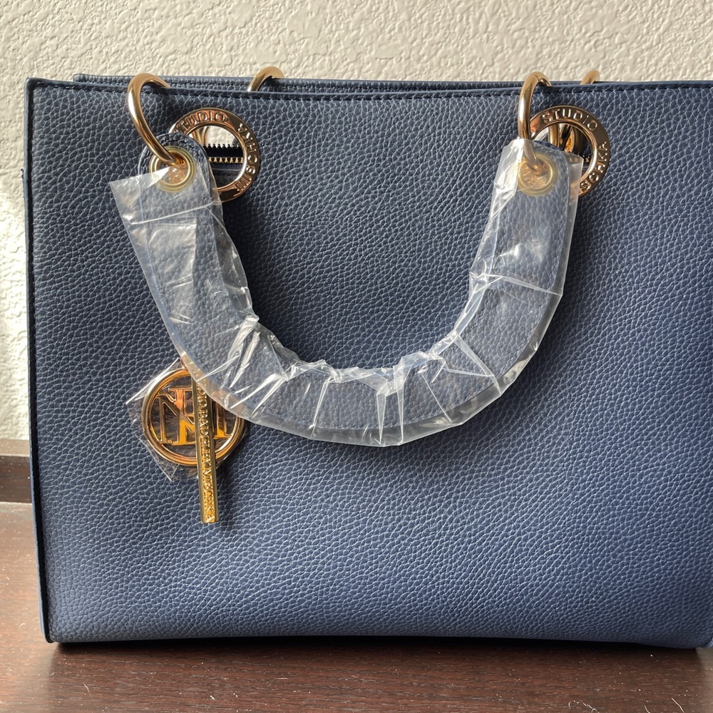 Badgley Mischka Navy Tote with Gold Accents